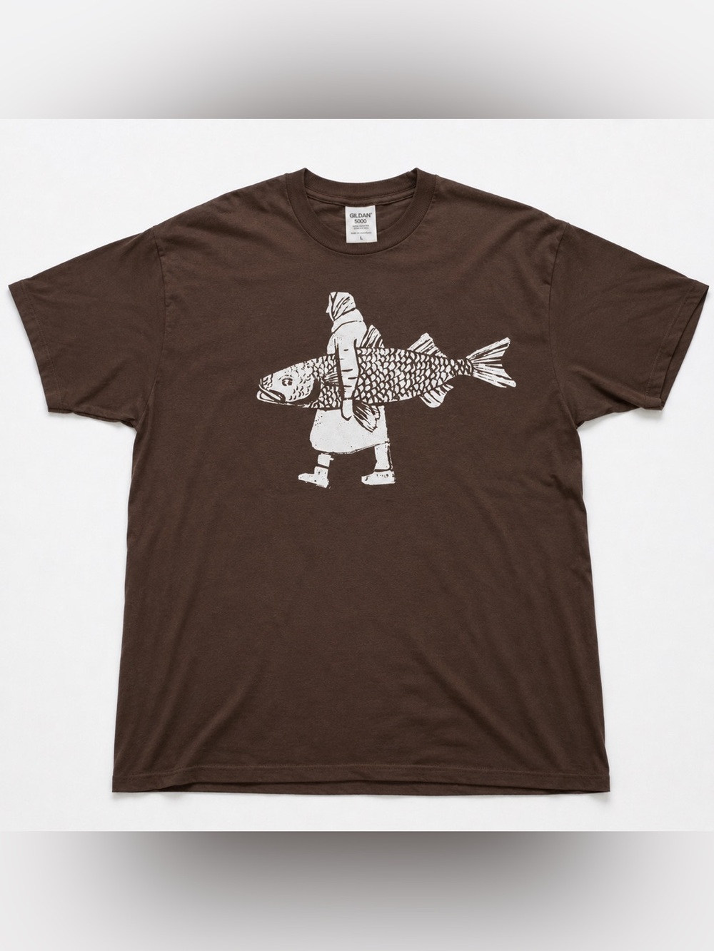 Gildan Brown Tee with White Fish Walker Graphic